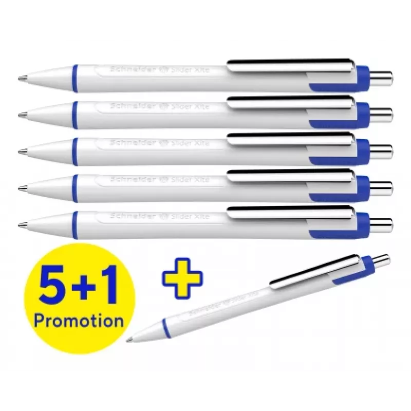Schneider Slider Xite Kugelschreiber 5+1 Pack, blaue Tinte, weißes Gehäuse 133286