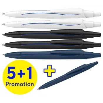 Schneider Reco Kugelschreiber-Set mit 6 Stiften, blaue Tinte, verschiedene Gehäusefarben, mittlere Spitze 131886