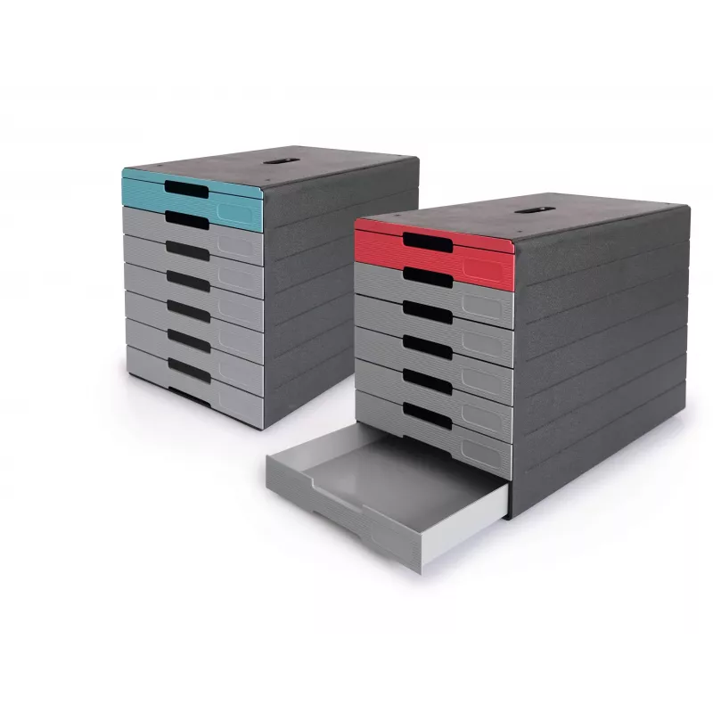 DURABLE IDEALBOX PLUS Schubladeneinheit DIN A4 mit 7 Schubladen, Grau/Rot 776303