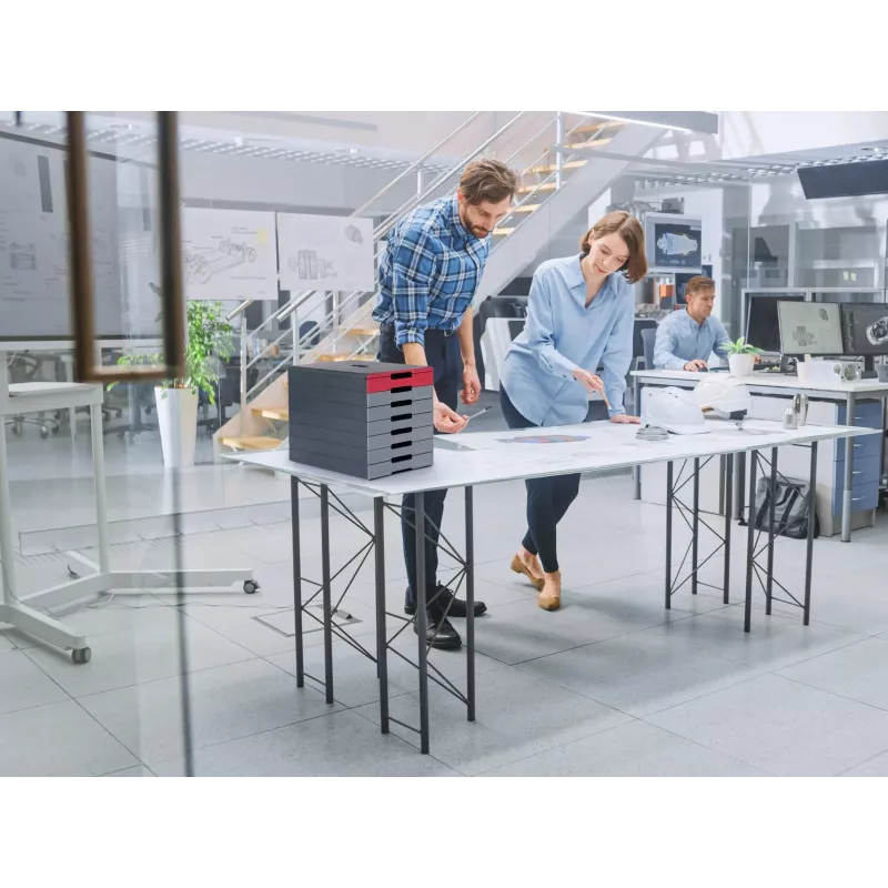 DURABLE IDEALBOX PLUS Schubladeneinheit DIN A4 mit 7 Schubladen, Grau/Rot 776303