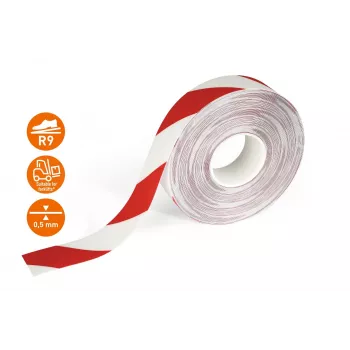 DURABLE DURALINE 50/05 Selbstklebendes Bodenmarkierungsband, Rot/Weiß, 50 mm x 5 m 1021132
