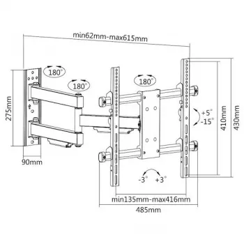 E+P Full-Motion Wandhalterung für 32-65 Zoll TVs, VESA bis 400x400, schwenkbar, neigbar, schwarz 0005625444