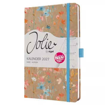 SIGEL Jolie 2027 Wochenplaner A5 Blau Floral Serenity Hardcover mit Gummiband, Stiftschlaufe, Lesebändchen, Innentasche, 144 Seiten, 80 g/m² Papier, Abgerundete Ecken, Mehrsprachig 7J807