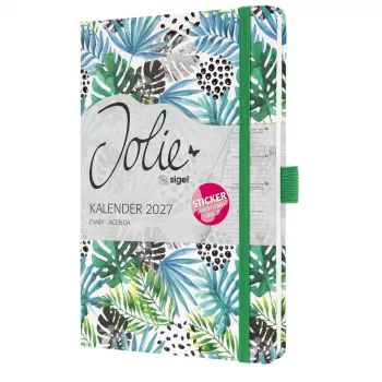 SIGEL Jolie 2027 Wochenplaner A5 Green Jungle Fever Softcover mit Gummiband, Stiftschlaufe, 2 Lesebändchen 7J355