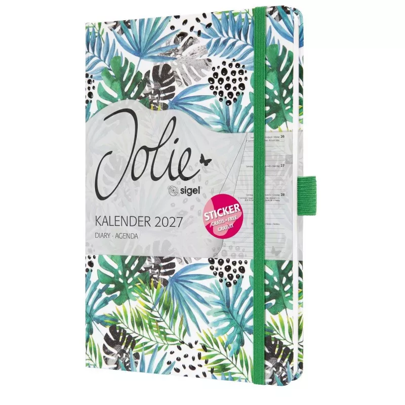 SIGEL Jolie 2027 Wochenplaner A5 Green Jungle Fever Softcover mit Gummiband, Stiftschlaufe, 2 Lesebändchen 7J355