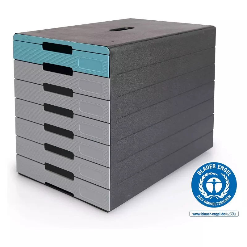 DURABLE IDEALBOX PLUS Schubladenbox, 7 Schubladen, DIN A4, Grau/Blau, Polystyrol 776306