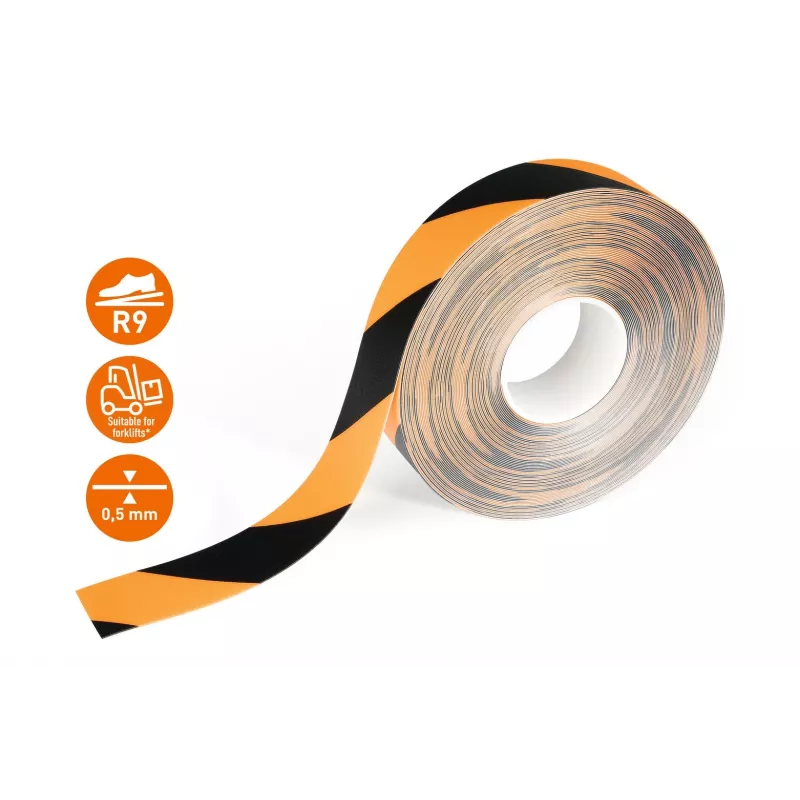 DURABLE DURALINE 50/05 Selbstklebendes Bodenmarkierungsband Orange/Schwarz Gestreift 50mm x 5m 1021130