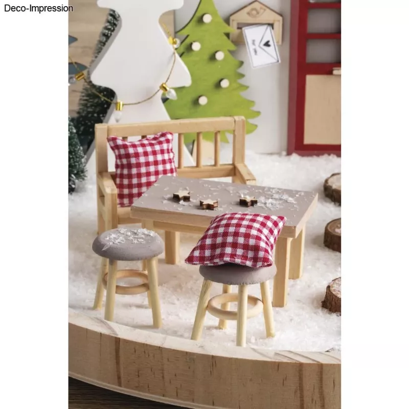 Rayher Mini-Wichteltisch mit 2 Hockern, Naturholz, 3-teiliges Set 46819505