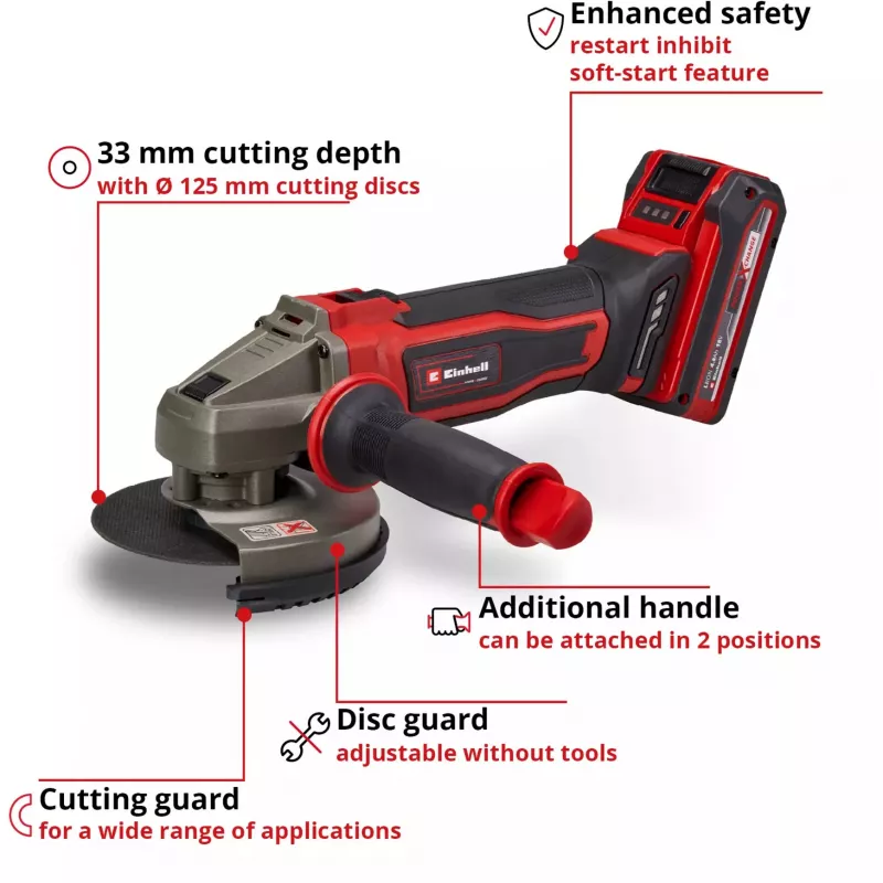 Einhell TE-AG 18/125-2 Li Akku-Winkelschleifer 18V 125mm mit 4,0Ah Akku und Ladegerät 4431190