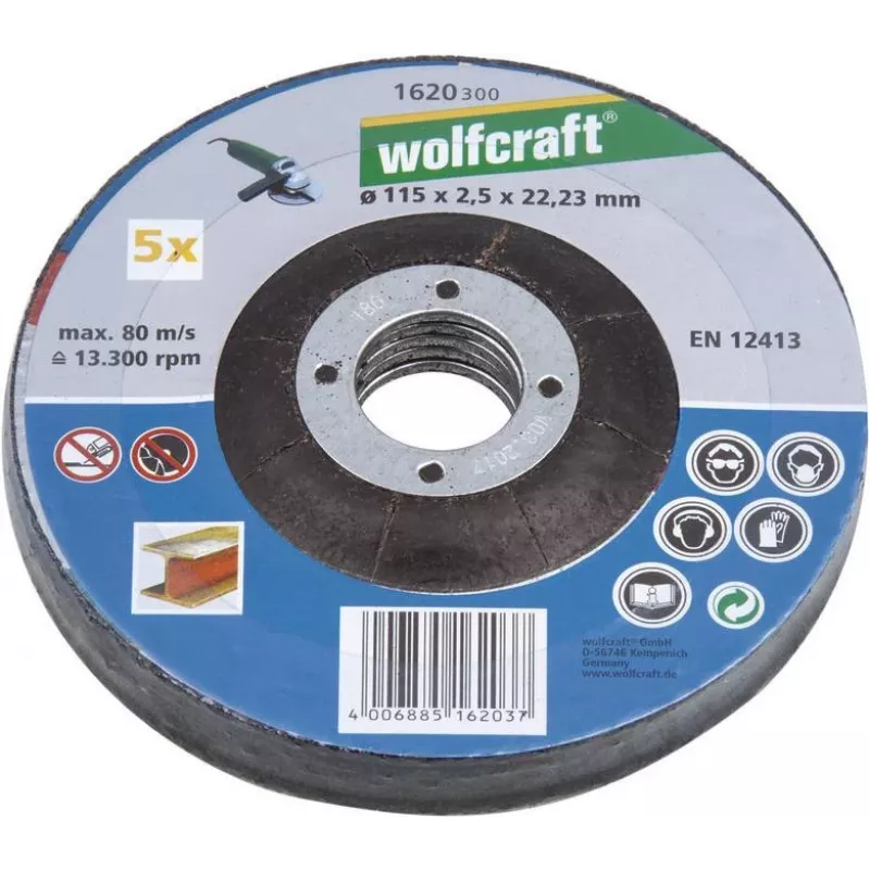 Wolfcraft 1622300 Trennscheibe mit gekröpfter Mitte 125 mm x 22,23 mm x 1,0 mm, 5er-Pack