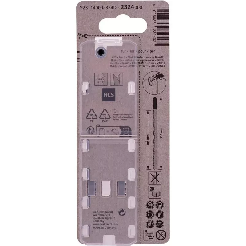 Wolfcraft 2324000 Stichsägeblatt HCS 130 mm T-Schaft 1 Stück