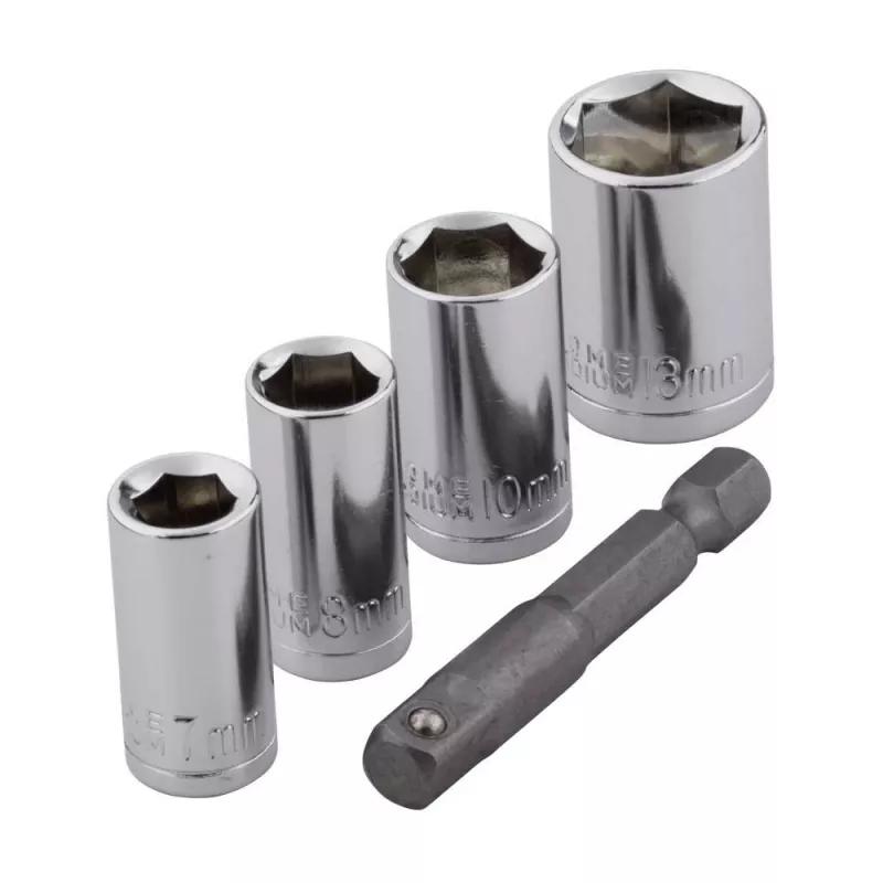 Wolfcraft 2413000 5-teiliger Außensechskant-Steckschlüsselsatz, 1/4 inch Antrieb, Chrom-Vanadium-Stahl