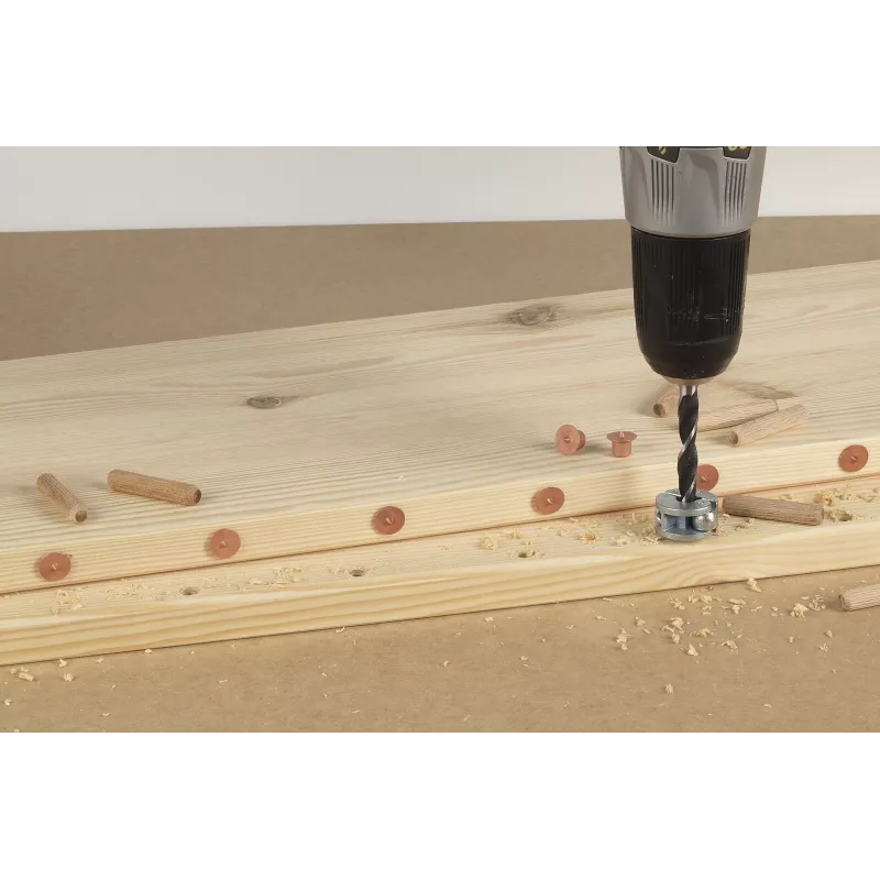 Wolfcraft 2916000 Buchenholz-Dübel-Set 6 mm, 50 geriffelte Dübel + 4 Stahldübelmarkierer