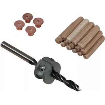 Wolfcraft 8 mm Buchenholzdübel-Set mit Bohrer, Tiefenanschlag und Markern (50 Dübel, 56 Teile) 2917000