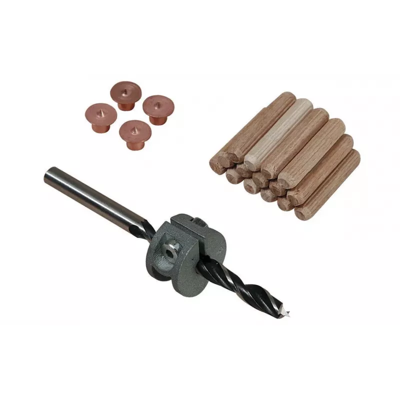 Wolfcraft 8 mm Buchenholzdübel-Set mit Bohrer, Tiefenanschlag und Markern (50 Dübel, 56 Teile) 2917000