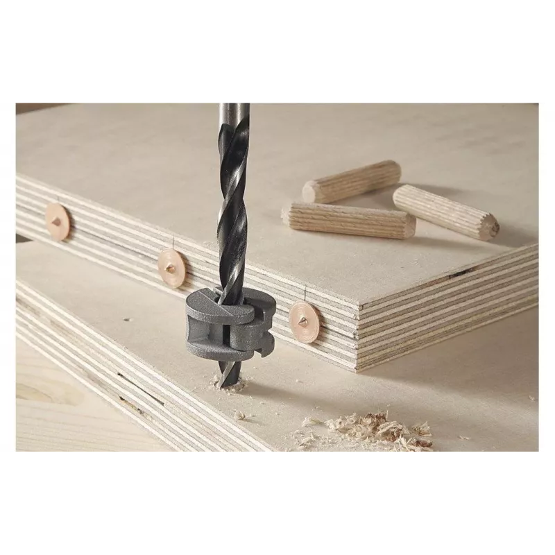 Wolfcraft 8 mm Buchenholzdübel-Set mit Bohrer, Tiefenanschlag und Markern (50 Dübel, 56 Teile) 2917000