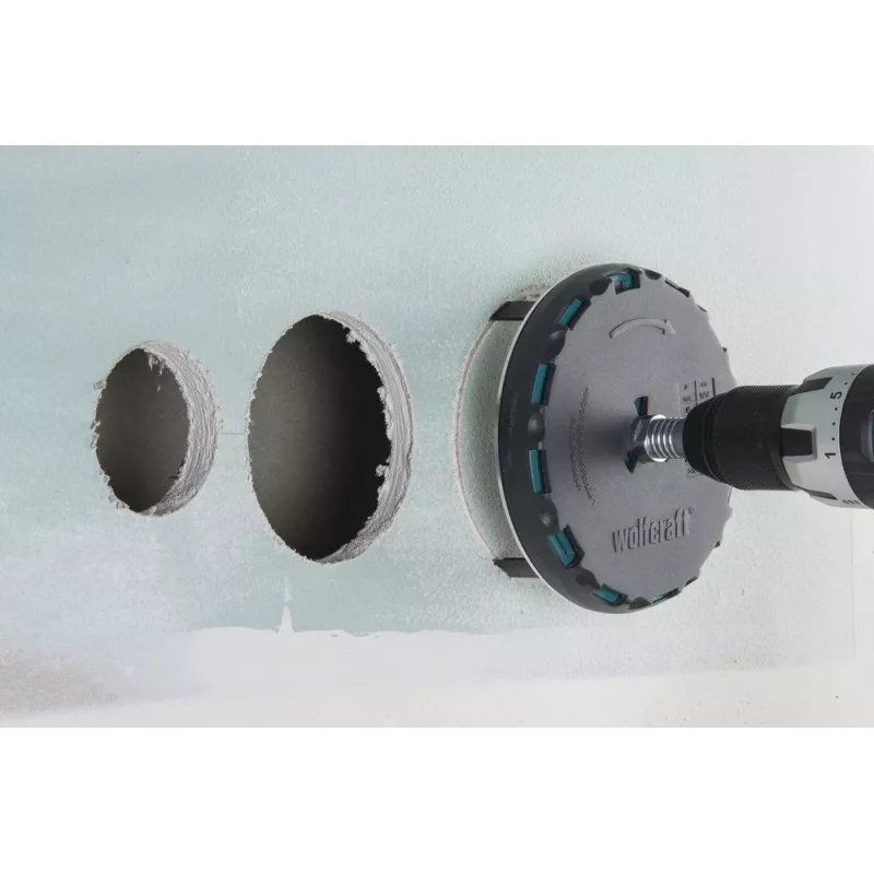 wolfcraft Verstellbare Lochsäge 45-130 mm mit HSS-Sägeblättern und Zentrierbohrer 5978000