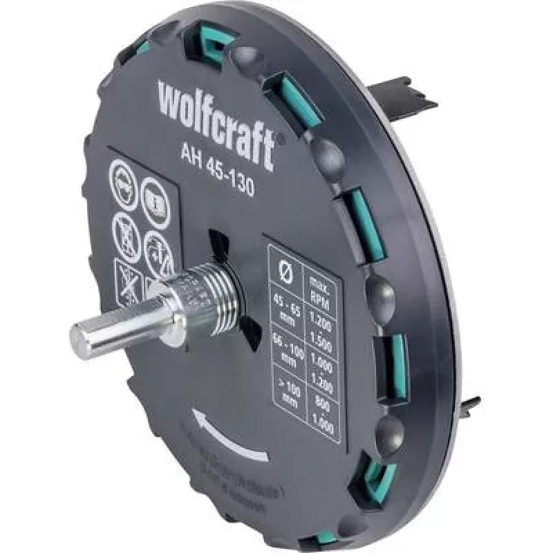 wolfcraft Verstellbare Lochsäge 45-130 mm mit HSS-Sägeblättern und Zentrierbohrer 5978000