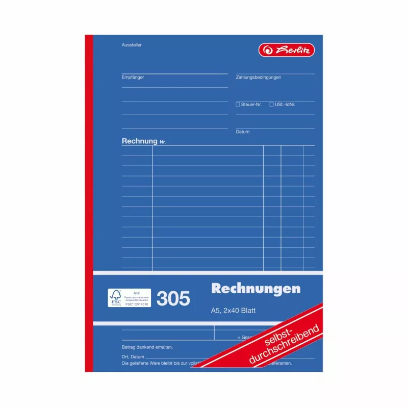 Herlitz Rechnungsformularbücher A5 2-teilig selbstdurchschreibend, 4er-Pack 300003799
