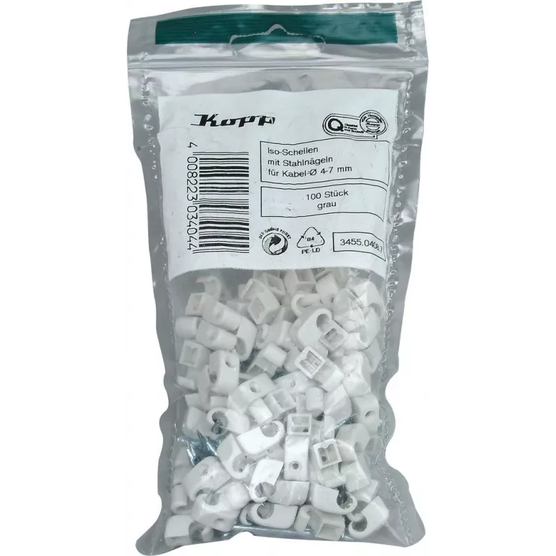 HEINRICH KOPP Nagelschellen Kabelclips, Bündel Ø 4-7 mm, Grau, 100 Stück 345504087