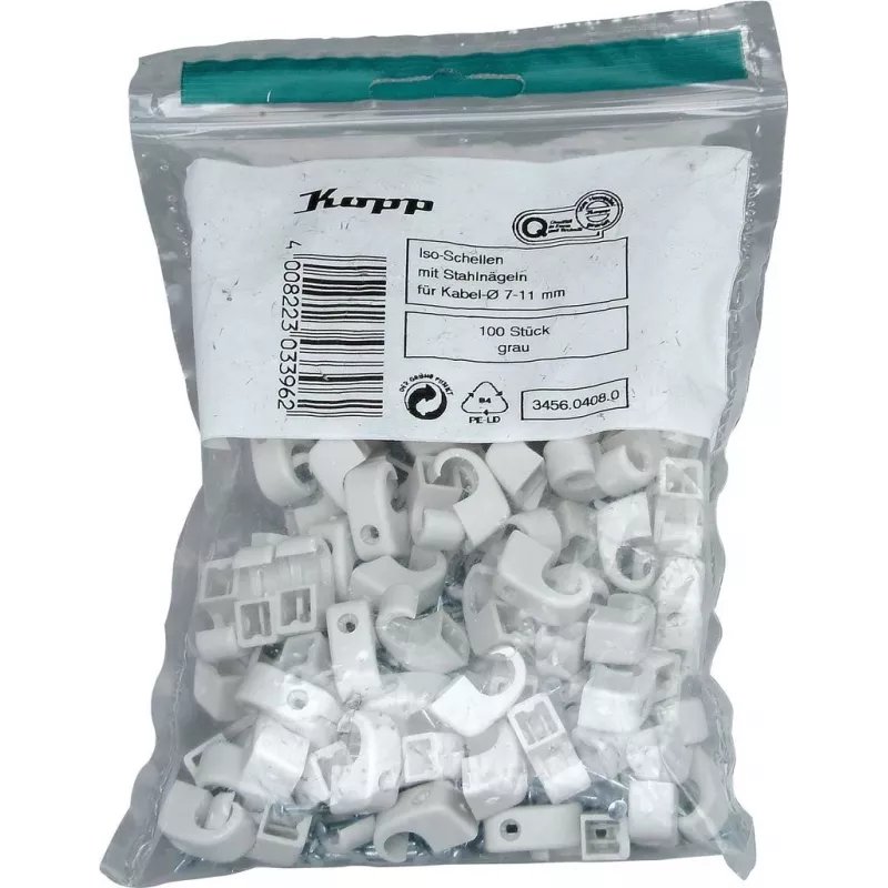 Kopp Kabelklemme mit Nagel, Bündeldurchmesser 7-11 mm, Grau, 100 Stück 345604080