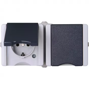 HEINRICH KOPP Schuko-Steckdose 2-fach horizontal, vorverdrahtet, Aufputz IP44 grau 16 A, 250 V (950655000)