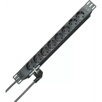 HEINRICH KOPP 19 inch 8-fach Schuko-Steckdosenleiste, 2m Kabel, Schwarz 930805014
