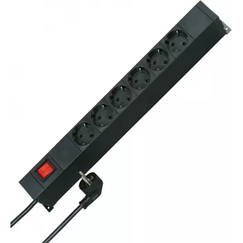 HEINRICH KOPP 19 inch Rack-Mount-Steckdosenleiste, 12 Schutzkontakt-Steckdosen (2x6), 2m Kabel, Schwarz 931305010