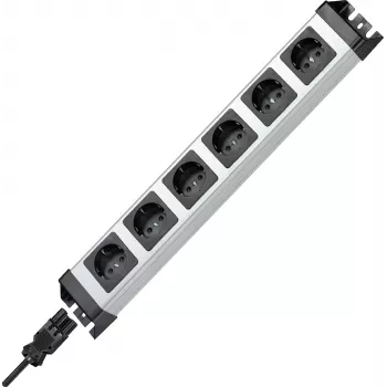 Kopp POWERversal 6-fach Steckdosenleiste mit GST18i-Eingang, ohne Schalter, Silber/Schwarz 2.29420012E8