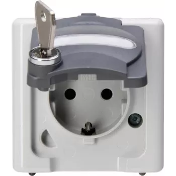 HEINRICH KOPP Schuko-Steckdose 1-fach mit Sicherheitsschloss, Aufputz, IP44, Grau 103756008