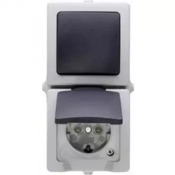 HEINRICH KOPP Nautic Grau Kombischalter und Steckdose mit Klappdeckel, IP44, 250 V, 16 A 138556008