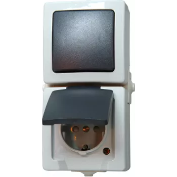 HEINRICH KOPP Nautic Grau Kombischalter und Steckdose mit Klappdeckel, IP44, 250 V, 16 A 138556008