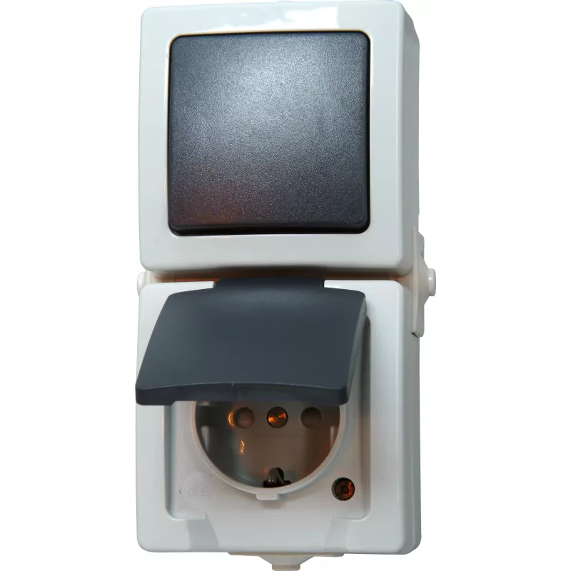 HEINRICH KOPP Nautic Grau Kombischalter und Steckdose mit Klappdeckel, IP44, 250 V, 16 A 138556008