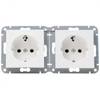 HEINRICH KOPP HK07 KombiQuick 2-fach horizontale Unterputz-Schuko-Steckdose, Reinweiß (RAL 9010), kindergesichert, 16 A, 250 V, Schnellanschlussklemmen, halogenfreier Thermoplast 133829004