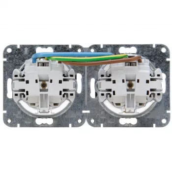 HEINRICH KOPP HK07 KombiQuick 2-fach horizontale Unterputz-Schuko-Steckdose, Reinweiß (RAL 9010), kindergesichert, 16 A, 250 V, Schnellanschlussklemmen, halogenfreier Thermoplast 133829004