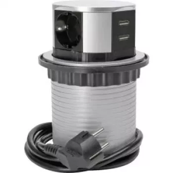 HEINRICH KOPP 3-fach silberne Steckdosenturm mit 1,4 m Kabel, 16 A, kindergesicherte Steckdosen 229005011