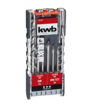 kwb 109146 Glasbohrer-Set, 6-teilig, 5/6/8 mm, Wolframcarbid, für Glas, Fliesen, Keramik, Spiegel, Porzellan