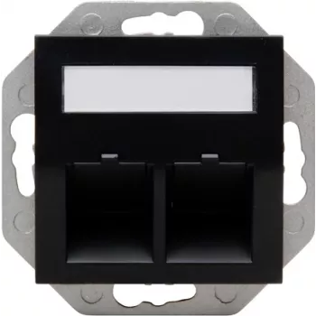 HEINRICH KOPP HK07 Keystone Wandplatte mit Abdeckung, IP44, 2-Port, Schwarz 953850004