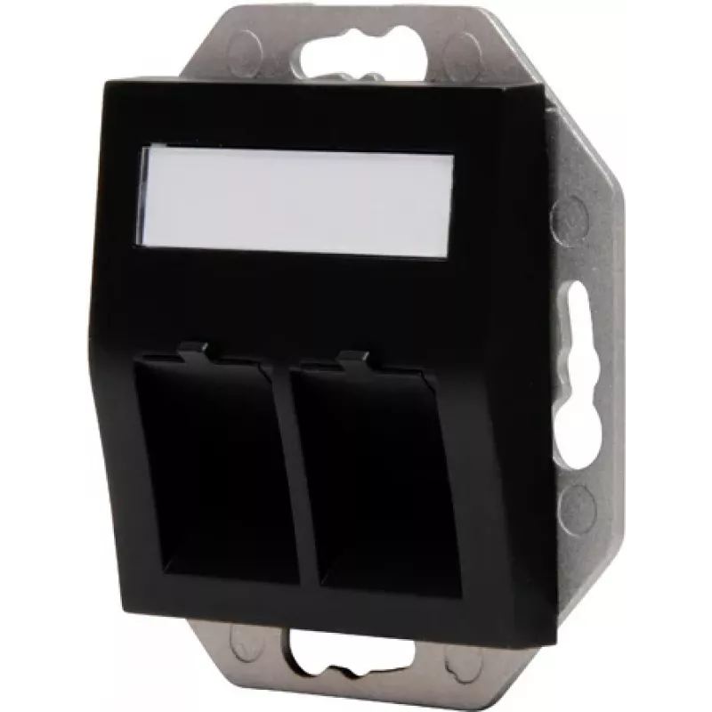 HEINRICH KOPP HK07 Keystone Wandplatte mit Abdeckung, IP44, 2-Port, Schwarz 953850004