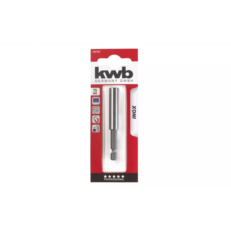 kwb INOX Bithalter mit Edelstahlhülse, 1/4 Zoll, magnetisch, 60 mm 100100