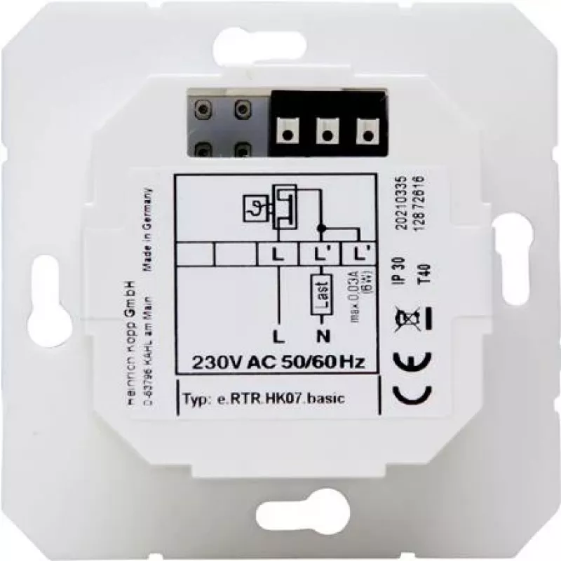 HEINRICH KOPP HK07 Basic elektronischer Raumthermostat, 230V, 50Hz, 0°C bis 40°C, IP20, Reinweiß 296529003