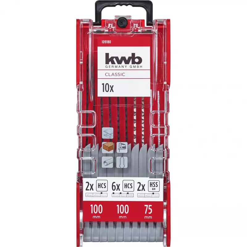 kwb 109180 Stichsägeblätter-Set, 10-teilig, T-Schaft, Holz/Metall/Kunststoff