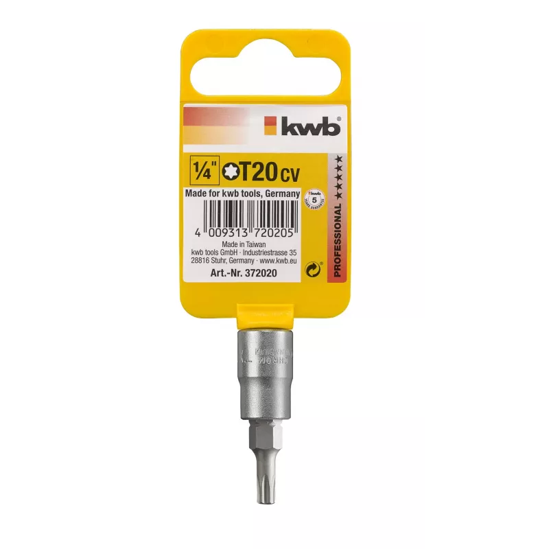 kwb 372020 Torx T20 1/4 inch Sechskant-Schrauberbit, 25 mm, S2-Stahl