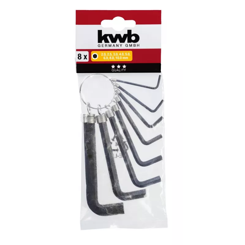 kwb 8-teiliges Inbusschlüssel-Set, metrisch, Chrom-Vanadium-Stahl, L-Form, Größen 2-10 mm 147388