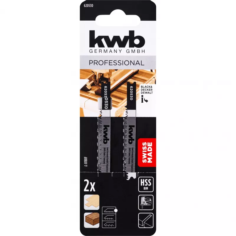 kwb 620530 Bi-Metall-Stichsägeblätter für Laminat und Holz, T-Schaft, 2er-Pack