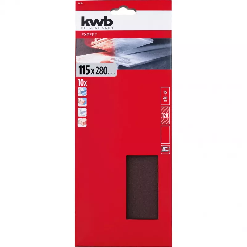 KWB 812120 Aluminiumoxid-Schleifblätter P120, 280 x 115 mm, 10 Stück