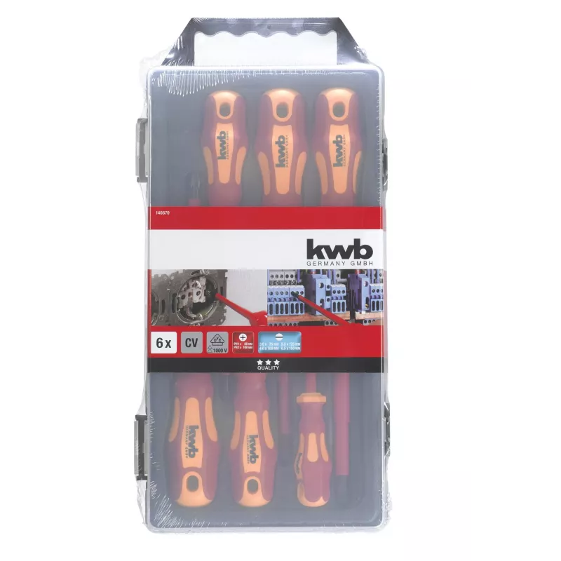 KWB 7-teiliges Schraubendreher-Set mit Spannungsprüfer, Chrom-Vanadium-Stahl, magnetische Spitzen, ergonomischer 2-Komponenten-Griff 140870