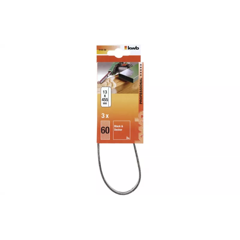 kwb 910506 Schleifband-Set, Körnung 60, 457 mm x 13 mm, 3 Stück
