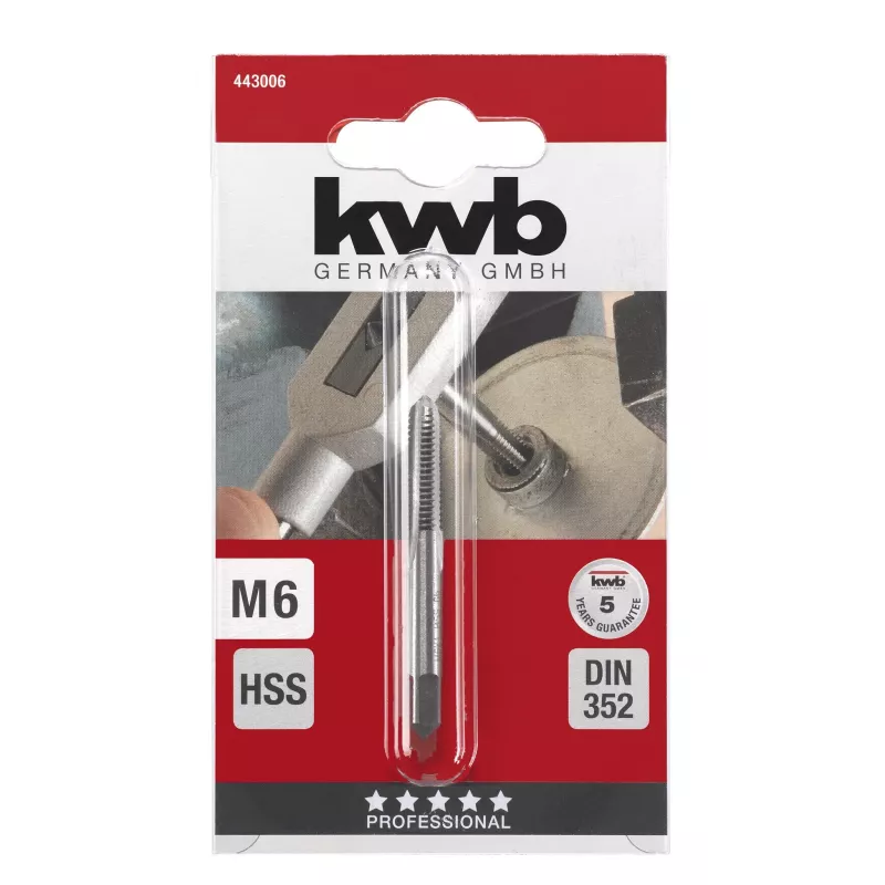 kwb 443006 HSS Handgewindebohrer M6 x 1,0 DIN 352 Schälbohrer, 1 Stück
