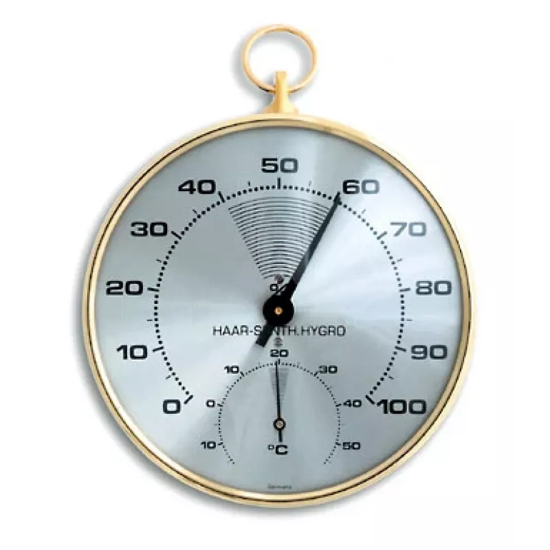 TFA Dostmann 45.2007 Analoges Rundes Thermometer Hygrometer, Weiß/Silber, 10 cm Durchmesser